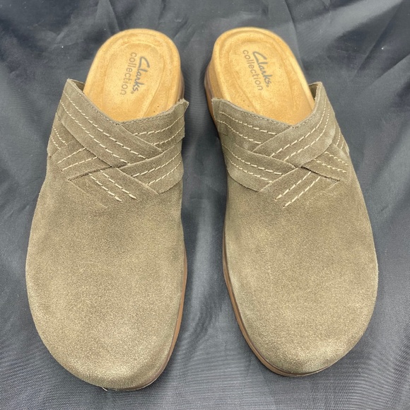 Clarks Women's Brynn Suede Glide Clogs, Dark Olive - Picture 1 of 4